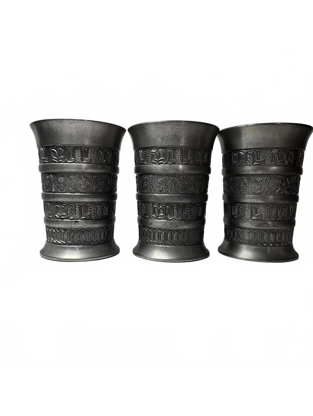 Set of 3 Vintage Grenningloh German Pewter Cups Food Safe 95% Rein Zinn Gothic